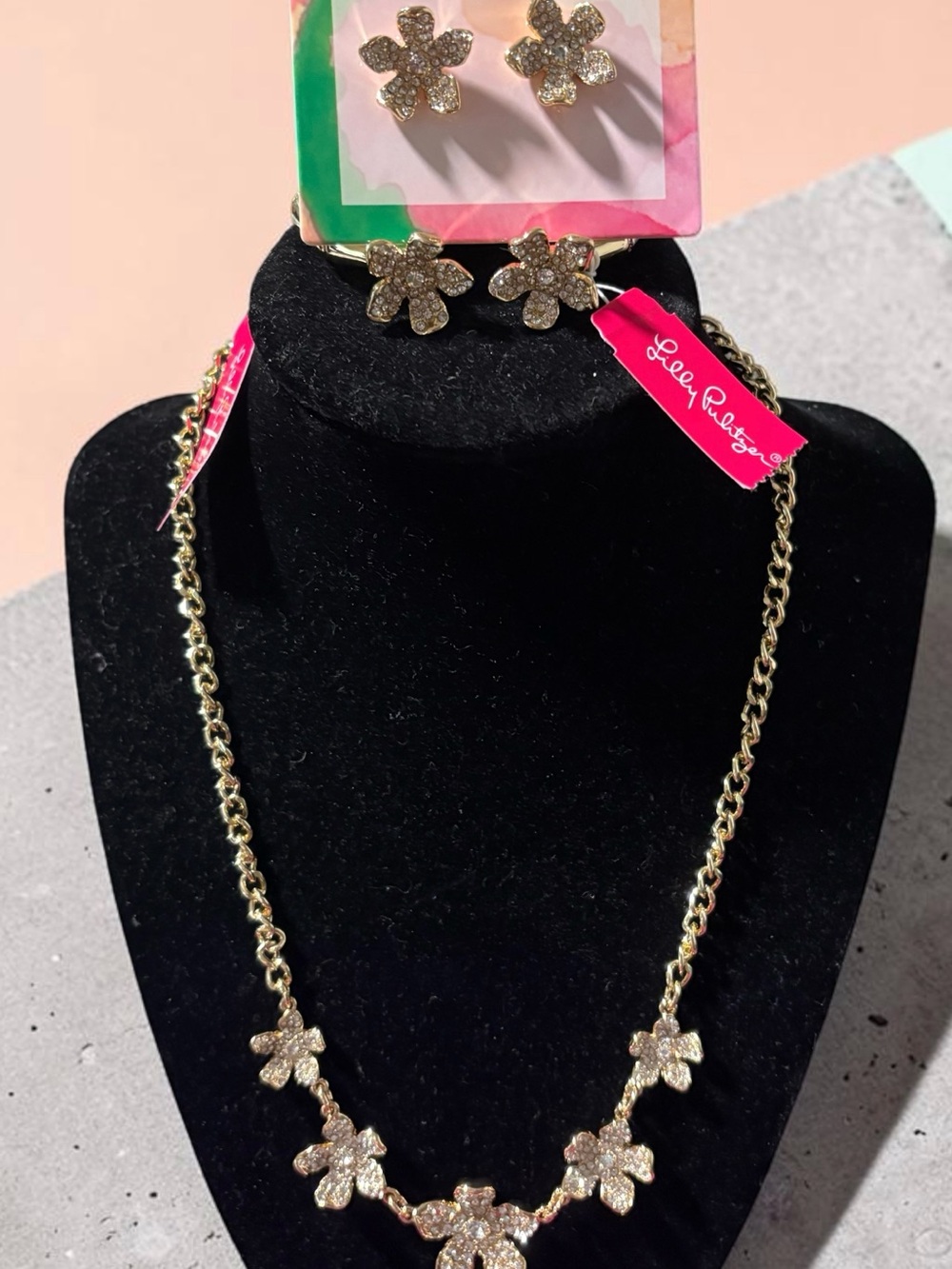 Lilly Pulitzer Beach Club Blooms Necklace Bracelet Earrings Set New with Tags